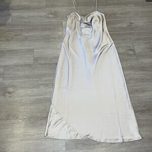 Maxi Satin Slip Dress Gown Wedding Prom Formal Neutral Cowl Neck Women XL